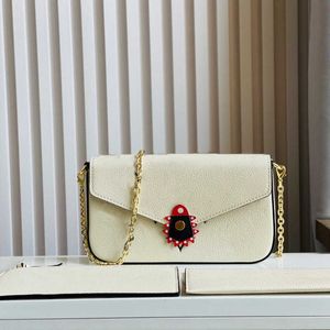 3PCS Torba łańcuchowa Feltcie torebka Zestaw sprzęgła Pochette na ramię Crossbody Crossbody Winka klapka Oryginalna skóra wytłoczona litera Dwie zdejmowane kieszenie 2022