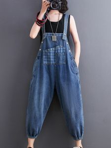 Women's Jean Summer Loose Elegant Wide leg Baggy Pants Female Casual Rompers Denim Overalls Dungarees Calf length 221011