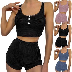 Women's Sleepwear Women's Sets Pajamas Cami Women Two Button Lingerie Set Home Wear Sexy Solid Pieces Sleeveless Female Winter