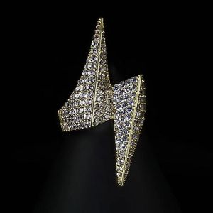 14K biały złote diamentowe pierścionki błyskawice lśnione bling męski cyrkonia Hip Hop Pierścień luksusowy deisnger prezenty biżuterii 290D