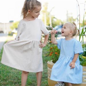 Dziewczyna sukienki 2022 Letnie dzieci miękkie lniane dziewczyny mori sukienka ubrania literacka bawełniana i krótkie księżniczki dzieci