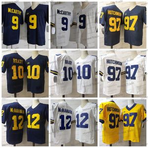 Kolej 9 McCarthy Futbol Forması 12 McNamara 10 Tom Brady 97 Aidan Hutchinson Sarı Mavi Beyaz Michigan Erkek Formaları Dikişli