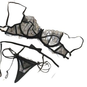 Bras sätter 3st strumpeband kostym Kvinnor Sexig underkläder spets toppdam thong underkläder kvinnlig mode erotik 221010