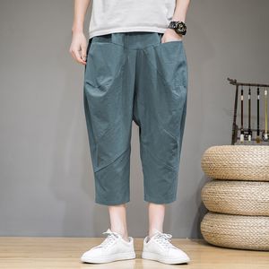 Spodnie męskie workowate bawełniane lniane spodnie haremowe mężczyźni Koreańskie solidne mężczyźni kobiety Hip Hop plus rozmiar szerokiej nogi Pantalone Streetwear 221010