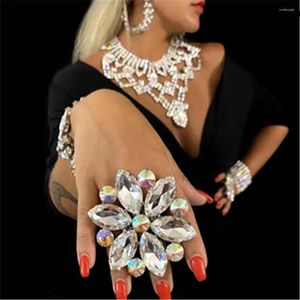 Br￶llopsringar Sunny Anello Rhinestone Akryl Flower Cuff Finger Ring Jewlery For Women Luxury Crystal Chunky Open Accessories