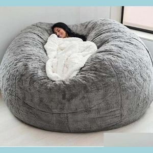 Coprisedie Sedia Ers 135-150 Cm Nt Pelliccia Bean Bag Er Big Round Soft Fluffy Faux Beag Lazy Sofachair Drop Delivery 2022 Home Garden Tex Otblm