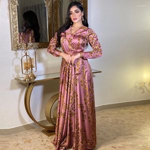 Casual Dresses Imitation Silk Printed Maxi Dress For Women Mellanöstern Arab Oman Dubai Muslim Party Clothes Nacked V Neck Robe Eid