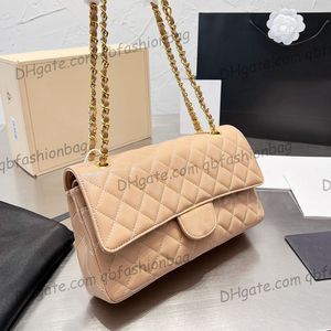 Damen-Cross-Body-Schultertasche, klassische C-gesteppte Taschen, Handtaschen aus Kaviarleder mit doppelter Klappe, Silber/Gold, Metallbeschläge, Matelasse-Kettenschulter, Designer-Sacoche, 25 cm