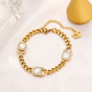 2023 Fashion Classic Bracelets Women Link Chain Brand Letter Bangle 18K Gold Plated Stainless Steel Crystal Lovers Gift Wristband Cuff Chains Designer Jewelry Gift