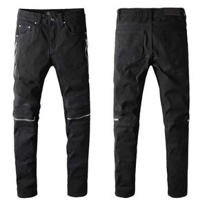 Czarne dżinsy męskie chude regularne odpoczynek z ludźmi Slim Fit Spodni