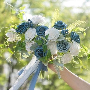 Faux Floral Greenery Wedding Foam Flower Bride Rose Bouquets