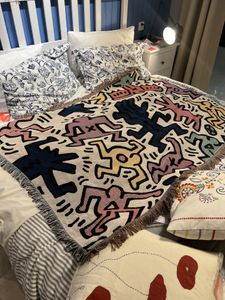 الآن البطانيات الأمريكية المشتركة الاتجاه Keith Haring Graffiti Master Illustrator Single Sofa Blanket Tapestry غطاء غير رسمي