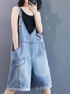 Women's Jeans Summer Vintage Loose Oversized Denim Overalls Wide leg Jumpsuits All match Five point Pant Shorts 221011