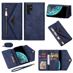 Naszyjnik Folio Koperta Telefon dla iPhone'a 14 13 12 Mini 11 Pro Max XR XS 7 8 Plus łańcuch crossbody Siezie wielokrotne gniazda karty skórzane portfel kick -standat ochronna skorupa ochronna