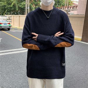 Męskie swetry Rajutan Leher o Pria Pullover Baru Musim Gugur Rajut Sambungan Korea Fashion Streetwear Kasual Pullover 5xl G221010