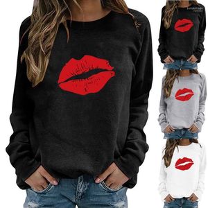 Moletons femininos moletons femininos Casual Solid Solid Round Red Lip Pullover Pullover Sorto Tops Blusa Mulheres Capacadas 2022 Moletom