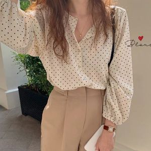 Spring and Autumn Salt Lantern Long Sleeve Polka Dot Chiffon Shirt Women's Loose Design Sense Small Light Mature Top