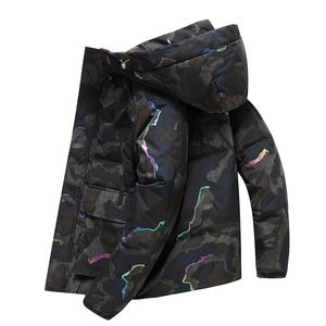 Erkekler Aşağı Parkas Kış Kapşonlu Kısa Camo Ceket 90 Beyaz Ördek Sıcak Su Geçirmez Anlaşım Moda 221010