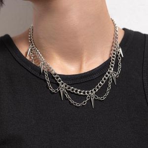 Pendant Necklaces Lacteo Hip Hop Rivet Tassel Charms Necklace Choker Silver Color Neck Chain Unisex For Women Men Gothic Jewelry Party