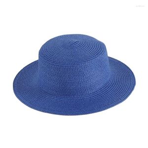 Wide Brim Hats Summer Flat Hat Women's Holiday Seaside Retro Beach Simple Solid Color Sun Adjustable Straw