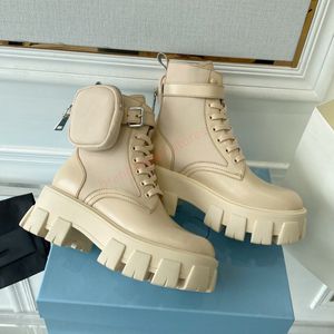 Prado Monolith Bolsa Ankle Boots Escovado Rois Preto Zip Bag Designer Botas para Mulher Mulheres Moda Luxo Sapatos de Inverno Chunky Heels Austrália VUB1