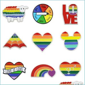 Pins Broschen Regenbogen LGBT Brosche Cartoon Herz Flagge Schaf Maus Emaille Pins Lesben Gays Pride Badge Liebhaber Klimatte Lampel Pin Geschenk Dhsgf