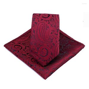 Yay bağları moda 6cm ince çiçek paisley mendil kravat seti kırmızı sarı jakard el yapımı cep kare boynu erkekler için iş