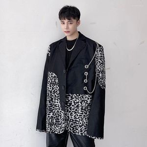 Erkekler Erkekler Leopard Splice Demir Zinciri Sıradan Gevşek Takım Blazer Ceket Erkek Sokak Giyim Hip Hop Ceket Sahne Moda Şovu Giyim