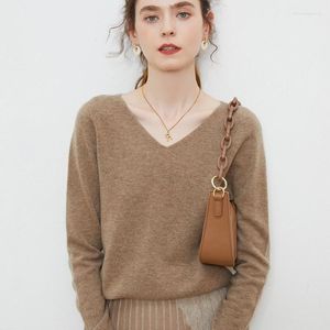 Kvinnors tröjor Wool Sweater Autumn Winter Woman's Female Pullover Long Sleeve V-Neck Coats Basic Jumper Knit Tops Clothing Blus