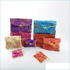 Sacos de bolsas de joias 30 pçs 5 cores floral com zíper bolsa de moedas bolsa de presente de moda para joias bolsa de seda chinesa cartão de crédito holde dh0tc