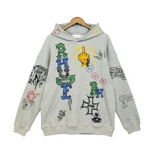 Oversized Sweatshirts Grey Hoodie Men Women Hip Hop Graffiti Print Fleece Hoode Pullovers