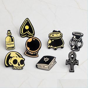 Pins Brooches Miss Zoe Retro Magic Book Witch Craft Love Skl Cadron Poison Hourglass Course Enamel Pins Brooch Badge Denim Coat Jew Dhnan