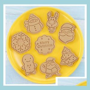その他のベイクウェアベイクウェア8 PCS/セットDIYクリスマス漫画ビスケットMOD Cookie Cutter 3D Biscuits Mold ABS Plastic Baking Decorating Tool Dhtxo