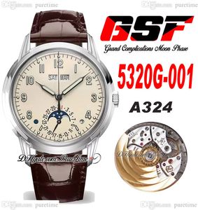 GSF Grand Complications 5320G A324 Automatic Mens Watch Perpetual Calendar Moon Phase Steel Case White Dial Brown Leather Strap Super Edition Watches Puretime