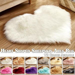 Carpets Heart Shape Faux Sheepskin Fur Carpet Multi Colors Warm Hairy Wool Pad Long Skin Plain Fluffy Area Rugs Washable D20