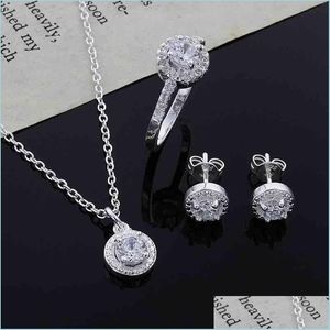 Other Jewelry Sets 3Pcs Jewellery Accessories Zircon Crystal Sets Plated Sier Necklace Ring Earrings Suit Ornaments 10 8Zr Y2 Drop D Dhave