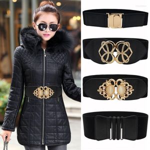 Belts Black Waistband Lady Gold Big Opal Buckle Wide Cummerbunds Wedding Dress Elastic Stretch Waist Belt Coat WomenBelts