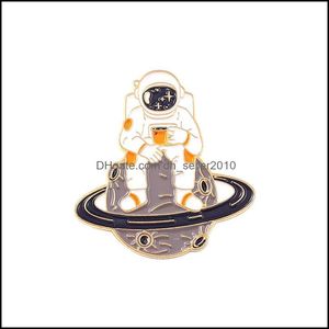 Stift broscher anpassade brosch rymdflyg astronaut emalj pin charms smycken tecknad val djur bk stift badge lunar planet br dhyq9