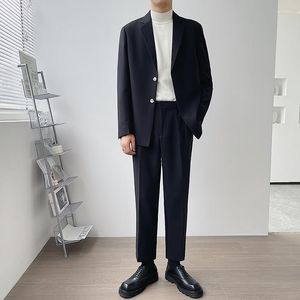 Herenpakken mannen streetwear Koreaanse mode losse casual sets blazer jasje enkellengte broek mannelijke vintage pak jas broek