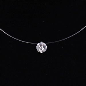 Hänge halsband Fashion Silver Color Crystal Zircon Invisible Pendant Necklace For Women Transparent Fishing Line Chain Halsband Collier Femme L221011