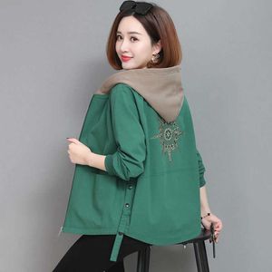 Women's Jackets 2021 Autumn Women's Coat Hooded Jacket Long Sleeve Zipper Pockets Casual Windbreaker Basic Jackets Outerwear Splicing Hooded E25 T221008