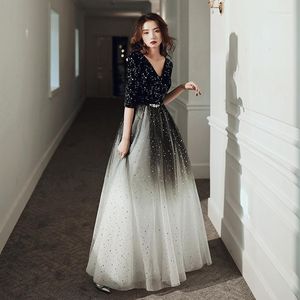 Ethnic Clothing Black Gradients Evening Party Dress Bling Sequins Prom Elegant A-line Stage Show Fairy Celebrity Oversize 3XL