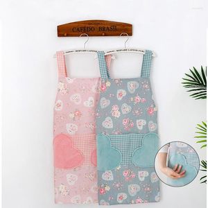 Aprons Heart Flower Pattern Wipeable Cotton Women Kitchen Apron Pocket Waterproof Oil-Proof Coffee Pinafore Cooking Cleaning Bib 46442