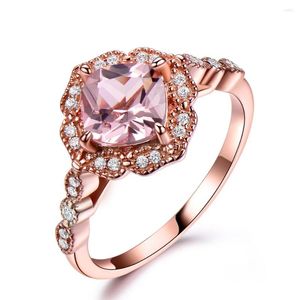 Pierścienie klastra Umcho Silver 925 Nano Morganite for Women zaręczyny Party Rose Gold Kolor Ring Mash