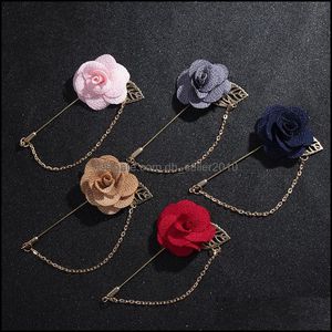 Pins Broschen Legierung Galvanisieren Rose Blatt Broschen Mann Anzug Mantel Tuch Pin Schnalle Vergoldet Kette Brosche Künstliche Blume P Dha2D