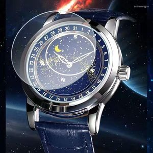 Wristwatches Kimsdun Watches Men Fashion Blue Rotating Starry Sky Automatic Mechanical Men's Relogio Masculino 2022