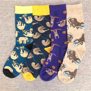 Herrensocken für Erwachsene, mittelkalb, Crew, lustige Faultier-Socken, faul, langsam, Tier, Perezoso, Folivora, Bradypod, Bradypode, Bradypus, Choloepus, langsames Schlafen, T221011