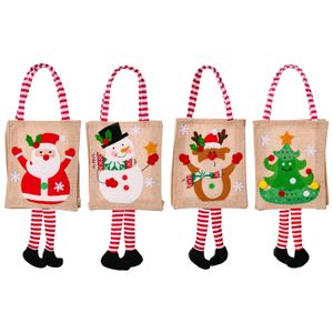 Christams Gift Handbag Santa Gifts Wrap Festive Party Supplies Snow Man Printed Canvas Cotton Linen Bags Party Festival Drawstring Decoration