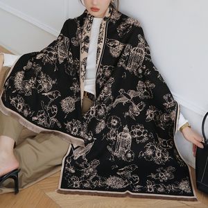 Шарфы роскошный дизайн цветочный осенний зимний кашемир высококачественные женщины сгущают пленку шаль.