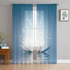 Cortina Flor Resumo Azul Lótus Tule cortinas de janela para sala de estar O quarto Voile Organza Drapes decorativas